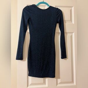Elegant Shimmer Blue And Black Long Sleeve Dress